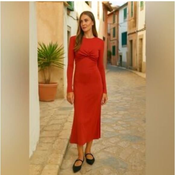 Farm Rio Twisted Cup Midi Dress - Size Small - Red (New) - Picture 1 of 6